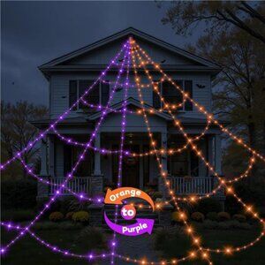 Halloween Decorations Outdoor Spider Web Lights - 550 LEDs Purple and Orange